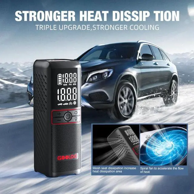 Alt view image 2 of 6 - GOOLOO GT160 Portable Air Compressor, 160PSI Portable Tire Inflator for Car, 7500mAh Cordless Air Pump with Digital Pressure Suitable for Cars, Bikes, Balls, Motorcycles