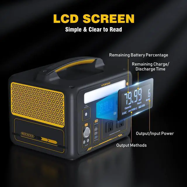Alt view image 6 of 7 - VTOMAN 600W Portable Power Station, LFP Battery Powered Generator with 2x 600W AC Outlets (Surge 1200W), 4x USB ports, 3x DC Output for Outdoor Camping, Vehicle Emergency, Electric Backup