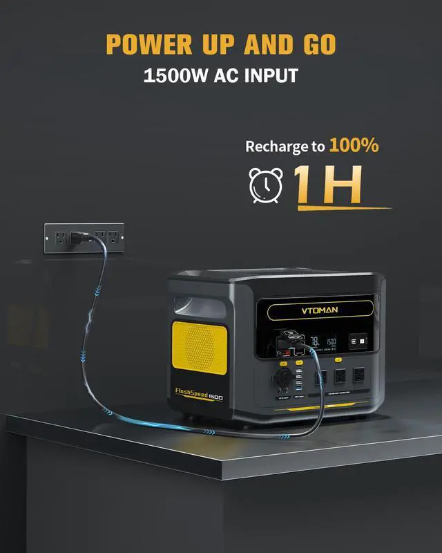 Alt view image 3 of 7 - VTOMAN FlashSpeed 1500 Portable Power Station 1500W (3000W Peak), 1548Wh Backup LFP Battery Generator, Expandable To 3096Wh, Recharge 0-100% within 1 Hour, for Electric Backup & Blackout Emergency