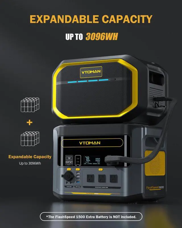 Alt view image 5 of 7 - VTOMAN FlashSpeed 1500 Portable Power Station 1500W (3000W Peak), 1548Wh Backup LFP Battery Generator, Expandable To 3096Wh, Recharge 0-100% within 1 Hour, for Electric Backup & Blackout Emergency