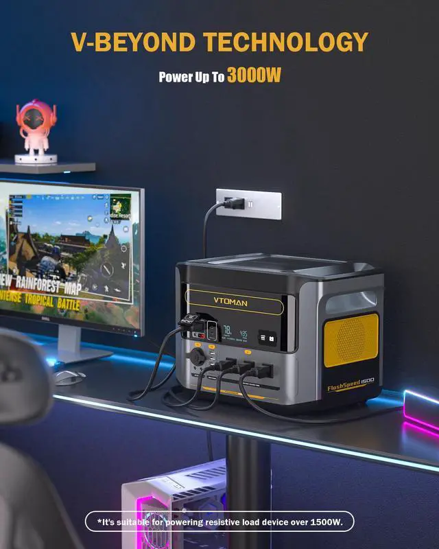 Alt view image 6 of 7 - VTOMAN FlashSpeed 1500 Portable Power Station 1500W (3000W Peak), 1548Wh Backup LFP Battery Generator, Expandable To 3096Wh, Recharge 0-100% within 1 Hour, for Electric Backup & Blackout Emergency