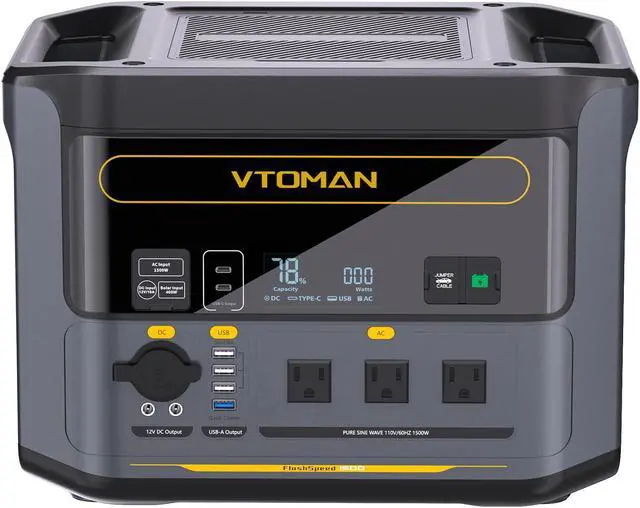 Main image of VTOMAN FlashSpeed 1500 Portable Power Station 1500W (3000W Peak), 1548Wh Backup LFP Battery Generator, Expandable To 3096Wh, Recharge 0-100% within 1 Hour, for Electric Backup & Blackout Emergency