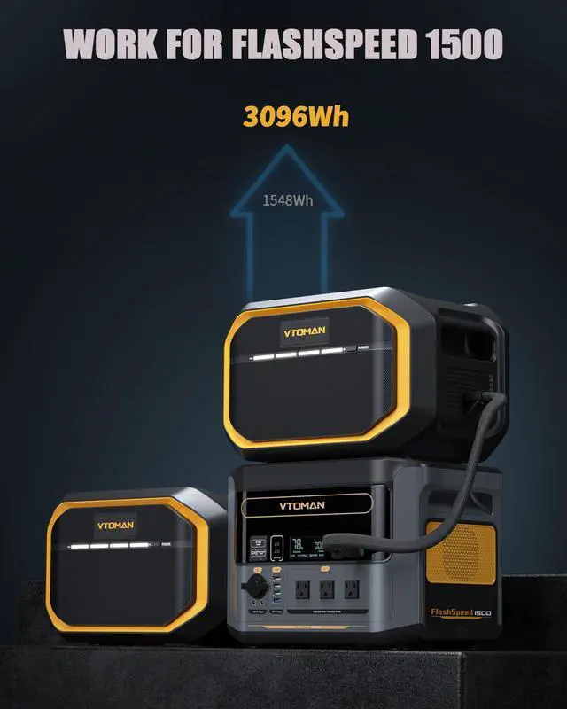 Alt view image 2 of 7 - VTOMAN FlashSpeed 1500 Extra Battery 1548Wh for FlashSpeed 1000 & 1500 Power Station, LiFePO4 (LFP) Backup Expansion Battery with BMS Protection