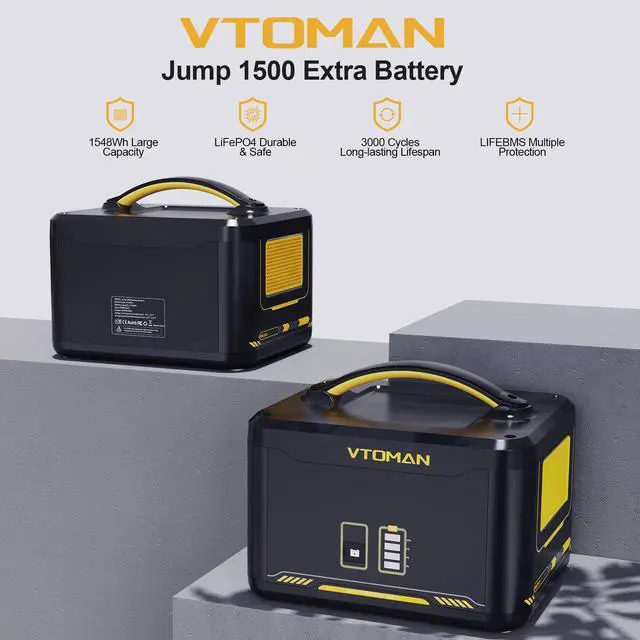 Alt view image 4 of 6 - VTOMAN Jump 1500 Extra Battery 1548Wh, Backup LiFePO4 (LFP) Battery with BMS Protection Jump 1000 & Jump 1500X & Jump 1800 Power Station