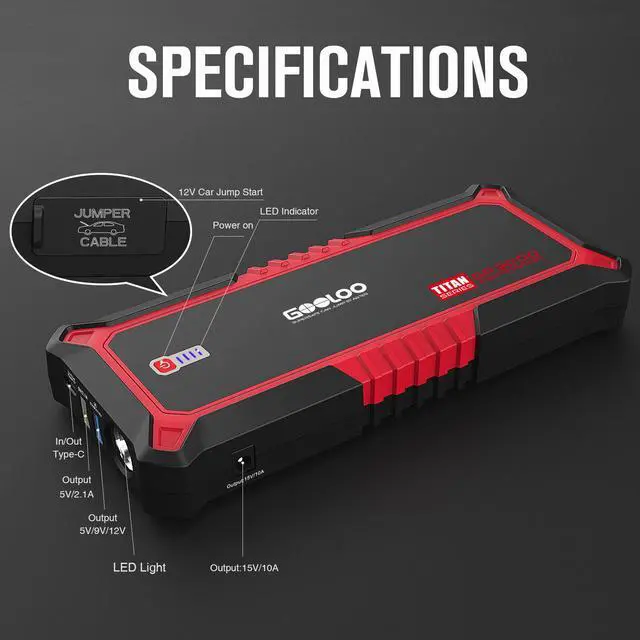 Alt view image 6 of 7 - GOOLOO Upgraded GP3000 Jump Starter 3000A Peak Car Starter (Up to 9L Gas or 7L Diesel Engine) 12V Jump Box Auto Lithium Battery Booster SuperSafe Portable Power Pack with USB Quick Charge, Type-C Port
