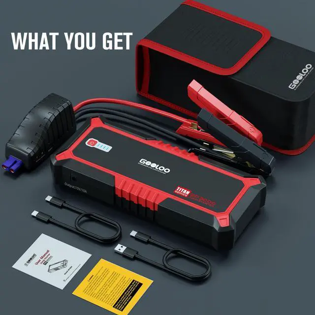 Alt view image 7 of 7 - GOOLOO Upgraded GP3000 Jump Starter 3000A Peak Car Starter (Up to 9L Gas or 7L Diesel Engine) 12V Jump Box Auto Lithium Battery Booster SuperSafe Portable Power Pack with USB Quick Charge, Type-C Port