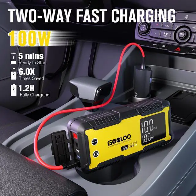 Alt view image 3 of 7 - GOOLOO GT4000S Jump Starter 4000A Car Jumper Starter (Up to 10L Diesel 12L Gas Engines), 100W Fast-Charging Lithium Jump Box, SuperSafe Portable Car Battery Charger Power Bank for 12V Vehicles, Yellow