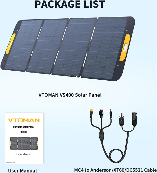 Alt view image 7 of 7 - VTOMAN VS400 Portable Solar Panel 400W 40V, 23% Efficiency Foldable Solar Panel w/ IP67 Waterproof & MC-4 Anderson XT60 DC5521 Adapters & Adjustable Kickstands, Off-Grid Power for Home & Camping