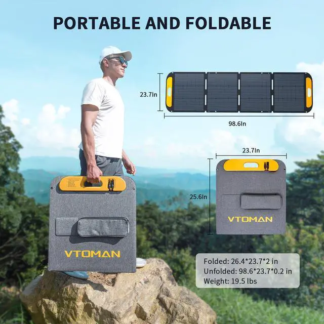 Alt view image 6 of 7 - VTOMAN VS200 Pro Portable Solar Panel 200W 48V, 23% Efficiency Foldable Solar Panel w/ IP67 Waterproof & MC-4 Anderson XT60 DC5521 Adapters & Adjustable Kickstands, Off-Grid Power for Home & Camping