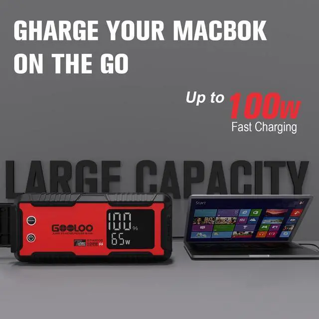 Alt view image 4 of 7 - GOOLOO GT4000S Jump Starter 4000 Amp Car Starter 100W Two-Way Fast-Charging Portable Car Battery Charger Booster Pack for 10L Diesel and 12L Gas Engines, SuperSafe Lithium Jump Box for 12V Vehicles
