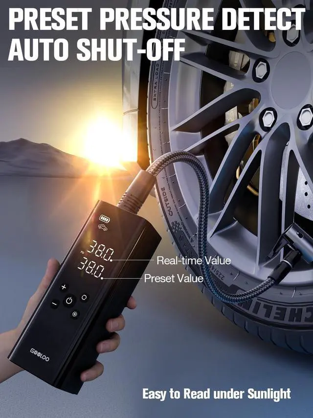 Alt view image 3 of 7 - GOOLOO GT150 Tire Inflator Portable Air Compressor - Upgraded 150PSI & 2X Faster Air Pump for Car Tires with Auto-Shutoff, Cordless Air Pump for Cars, Bikes, Balls, Motorcycles, Bright LED Screen