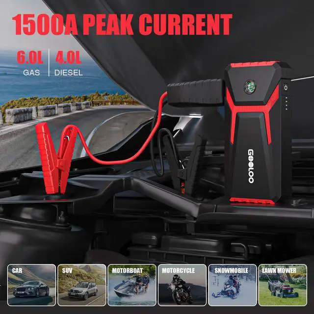 Alt view image 3 of 7 - GOOLOO Car Jump Starter,1500A Peak 12V Battery Jump Box with Quick Charge Out(Up to 6.0L Gas and 4.0L Diesel Engines),GE1500 Portable Battery Booster Pack Power Bank Car Starter