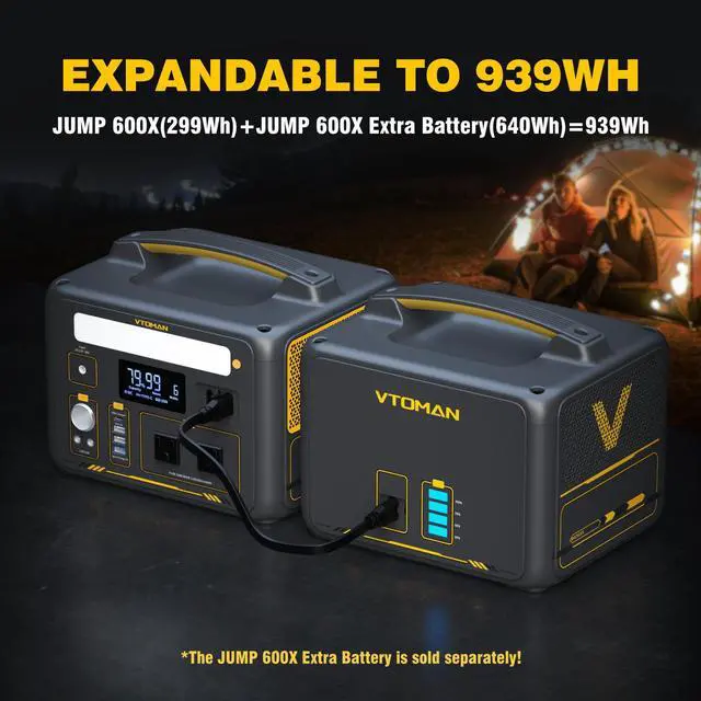 Alt view image 7 of 7 - VTOMAN 600W Portable Power Station, LFP Battery Powered Generator with 2x 600W AC Outlets (Surge 1200W), 4x USB ports, 3x DC Output for Outdoor Camping, Vehicle Emergency, Electric Backup
