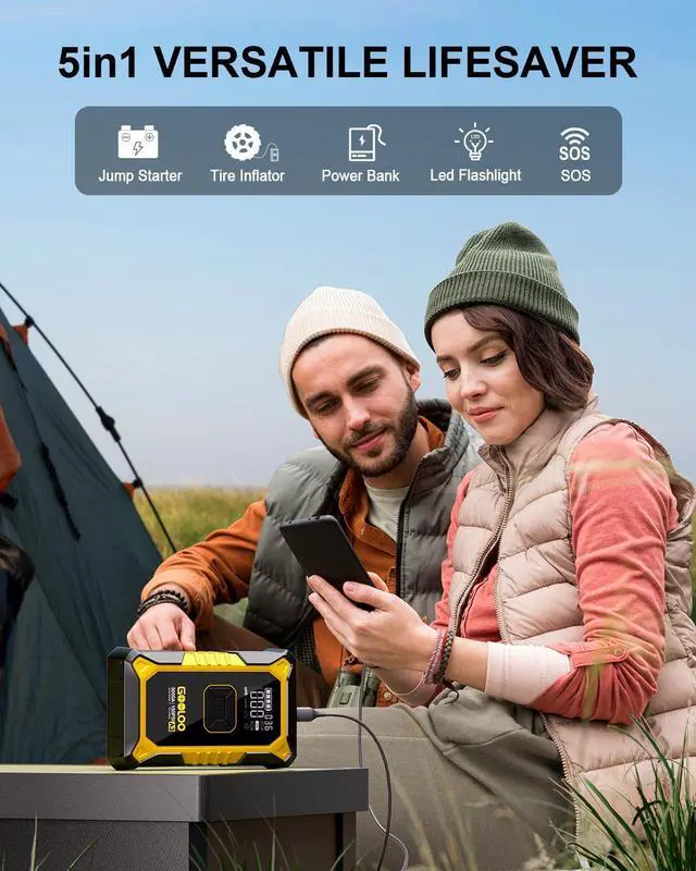 Alt view image 4 of 7 - GOOLOO A3 Jump Starter with Air Compressor, 3000A Portable Car Battery Jumper Starter (9.0 Gas/6.5L Diesel) with 150PSI Auto-Shutoff Tire Inflator, 12V Supersafe Lithium Jump Box Car Booster, Yellow