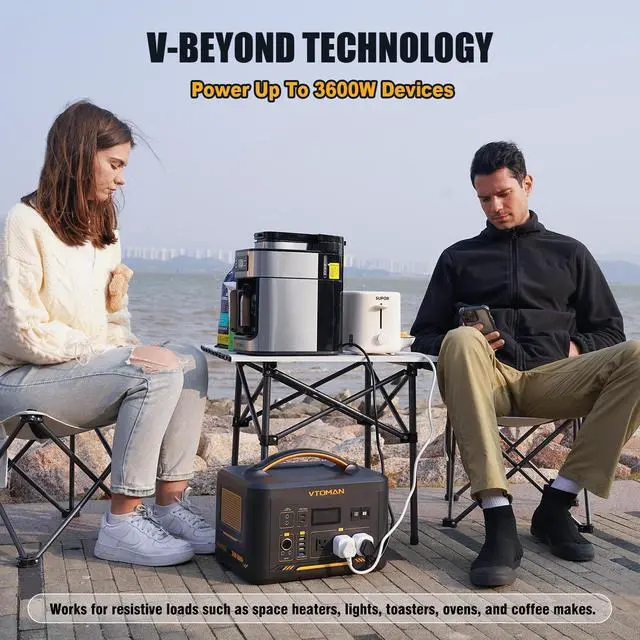 Alt view image 4 of 7 - Vtoman 3096Wh Solar Generator with Extra Battery Included, 1800W (Peak 3600W) LiFePO4 Battery Power Station for Power Outages, RV, Camping, Emergencies