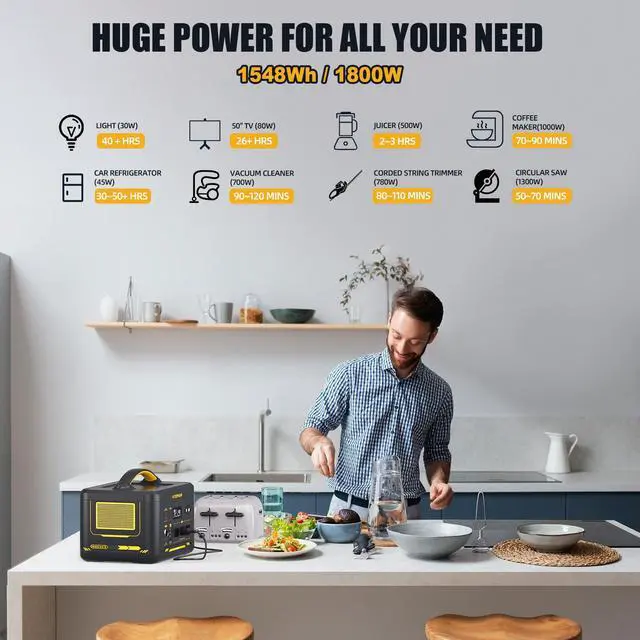 Alt view image 3 of 7 - VTOMAN Jump 1800 Portable Power Station 1800W (Peak 3600W) With 400W Solar Panel, LiFePO4 Solar Battery Generator for Power Outages Backup & Outdoor Camping