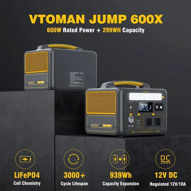 Alt view image 2 of 7 - VTOMAN Jump 600X 600W Portable Power Station with 110W Panel, 299Wh Battery Powered Station for Camping, Road Trip, Fishing, Home Backup, Emergency
