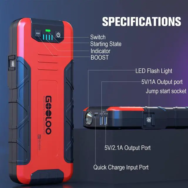 Alt view image 4 of 7 - GOOLOO GE4500 4500A Peak 12V Portable Car Battery Jump Starter for up to 10L Gas and 8L Diesel Engines,SuperSafe Auto Lithium Battery Booster