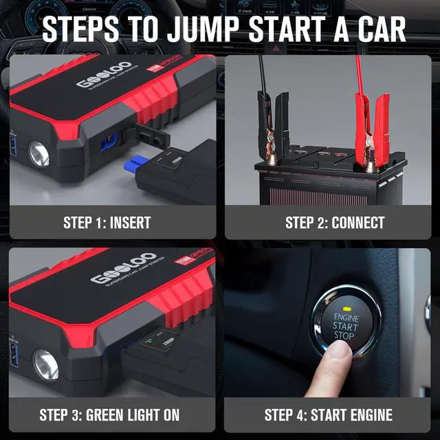 Alt view image 7 of 7 - GOOLOO New GP2000 Jump Starter, 12V 2000A Car Jumper Starter(Up to 8.0L Gas, 6.0L Diesel Engines), SuperSafe Portable Battery Charger, Auto Lithium Box Booster Pack with USB Quick Charge, red