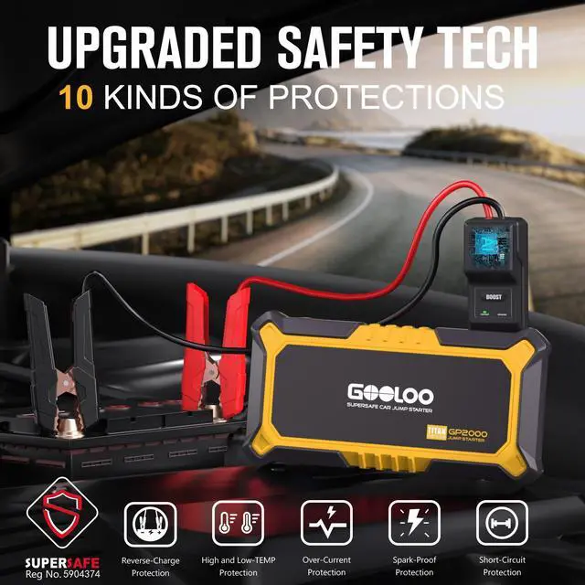 Alt view image 3 of 7 - GOOLOO New GP2000 Jump Starter 2000A Car Starter Battery Pack (Up to 8.0L Gas, 6.0L Diesel Engine),12V Car Battery Charger Jumper Starter, Supersafe Portable Lithium Jump Box with USB Quick Charge