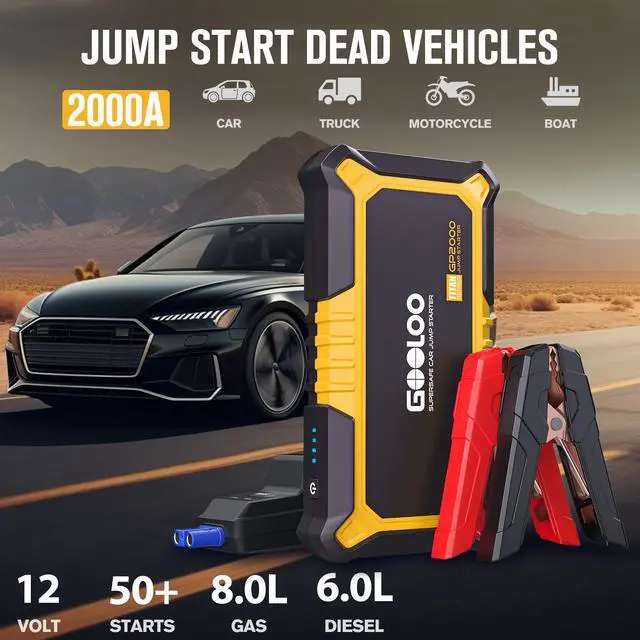 Alt view image 2 of 7 - GOOLOO New GP2000 Jump Starter 2000A Car Starter Battery Pack (Up to 8.0L Gas, 6.0L Diesel Engine),12V Car Battery Charger Jumper Starter, Supersafe Portable Lithium Jump Box with USB Quick Charge