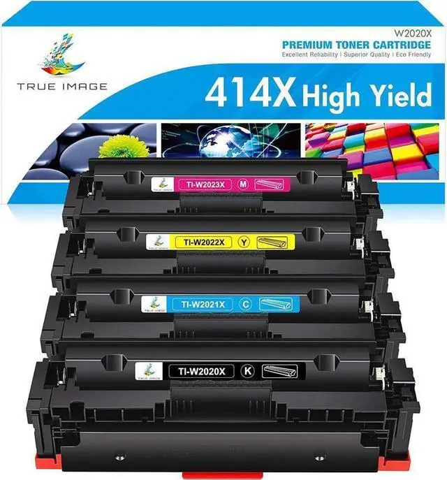 Main image of True Image Compatible Toner Cartridge Replacement for  414X W2020X 414A  Color Laserjet Pro MFP M479fdw M454dw M454dn M479fdn Printer Toner High Yield (Black Cyan Yellow Magenta, 4-Pack)