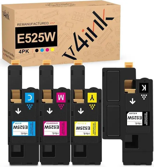 Main image of V4INK Compatible Toner Cartridge Replacement for Dell 525 E525 E525W (KCMY 4-Pack), for use in Dell E525w Wireless Color Printer for Dell 593-BBJX 593-BBJU 593-BBJV 593-BBJW
