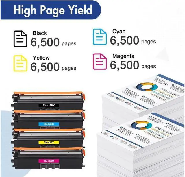 Alt view image 2 of 4 - TN436 Toner Cartridge Compatible Replacement for Brother TN436 TN-436 TN436BK TN436C TN436M TN436Y for MFC-L8900CDW HL-L8360CDW HL-L8360CDWT HL-L9310CDW MFC-L9570CDW Printer 4-Pack