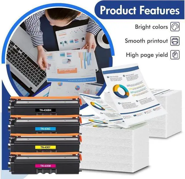 Alt view image 4 of 4 - TN436 Toner Cartridge Compatible Replacement for Brother TN436 TN-436 TN436BK TN436C TN436M TN436Y for MFC-L8900CDW HL-L8360CDW HL-L8360CDWT HL-L9310CDW MFC-L9570CDW Printer 4-Pack