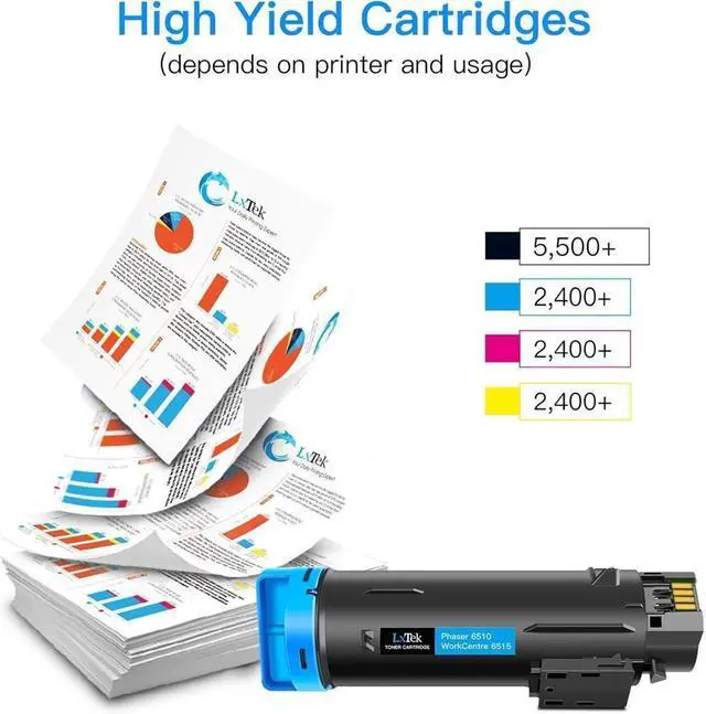 Alt view image 3 of 5 - LxTek Compatible Toner Cartridge Replacement for Xerox Phaser 6510, WorkCentre 6515 High Yield (1 Black, 1 Cyan, 1 Magenta, 1 Yellow, 4-Pack)