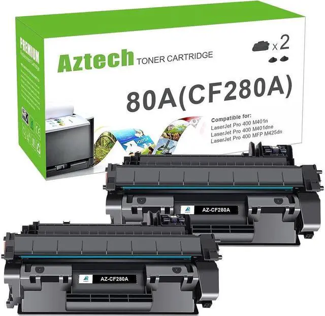 Main image of Aztech Compatible Toner Cartridge Replacement for 80A CF280A 80X CF280X for Pro 400 M401A M401D M401N M401DNE MFP M425DN Printer Ink (Black, 2-Pack)