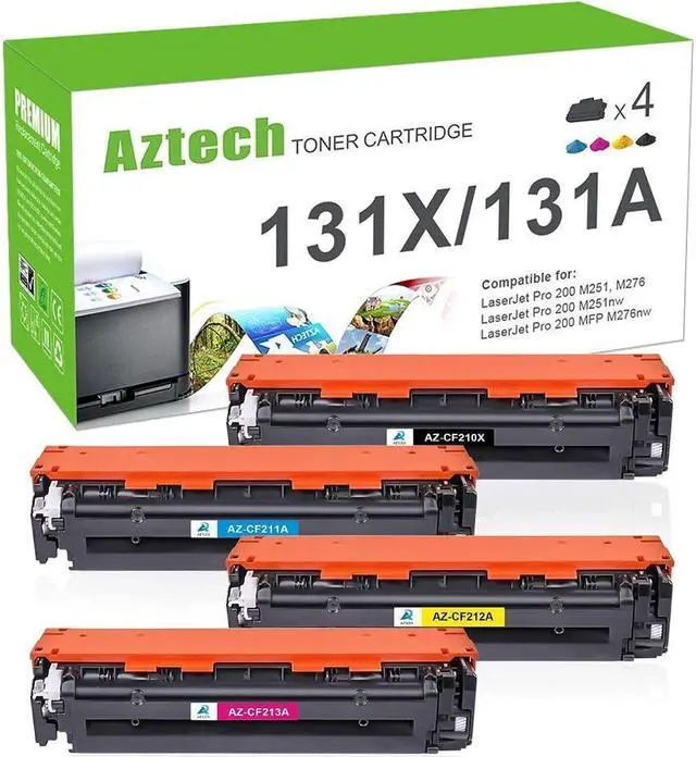 Main image of Aztech Compatible Toner Cartridge Replacement for 131A 131X Laserjet Pro 200 Color MFP M276nw M251nw MF8280Cw M276n M251n CF210X CF211A CF212A CF213A (Black/Cyan/Yellow/Magenta, 4-Pack)