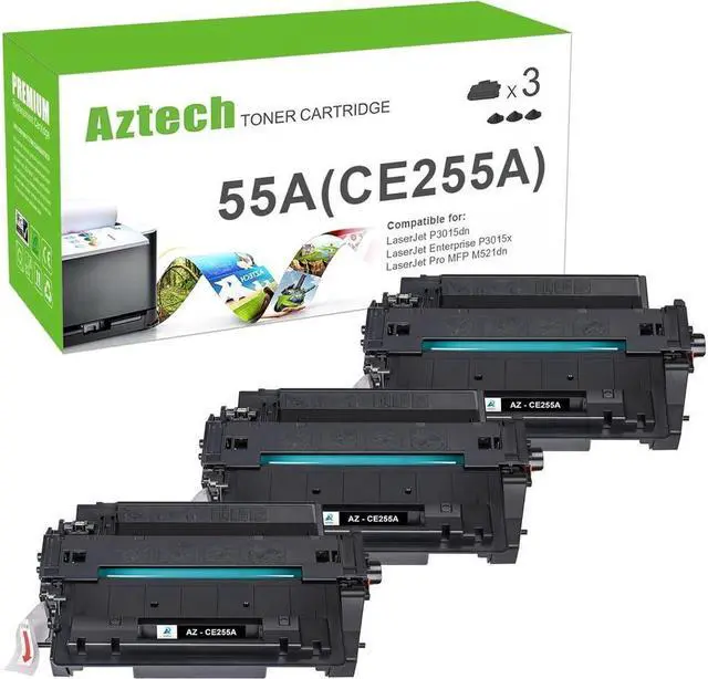 Main image of Aztech Compatible Toner Cartridge Replacement for 55A CE255A 55X CE255X P3015 P3015dn P3015x Pro 500 MFP M521dn M521dw M521 M525 Printer Ink (Black, 3-Pack)