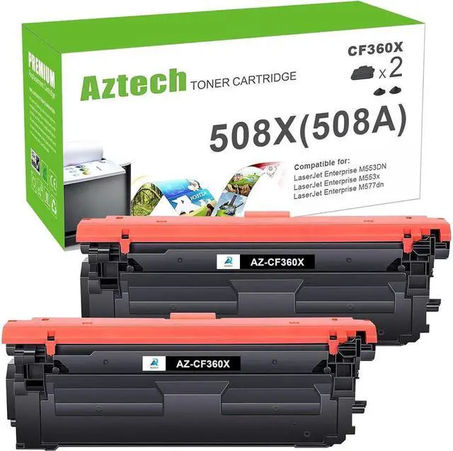 Main image of Aztech Compatible Toner Cartridge Replacement for 508X CF360X 508A CF360A M553 Black Toner for Color Enterprise M553n M553dn M553x MFP M577 M577z M577dn Printer Ink (Black, 2-Pack)