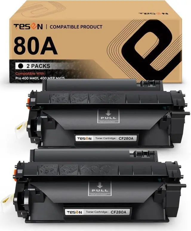 Main image of TESEN 80A CF280A Pro 400 Compatible Toner Cartridge Replacement for 80A CF280A Toner Black for use with Laser Printer Pro 400 M401N M401DN M401DNE M401DW MFP M425 M425DN M425DW 2PK