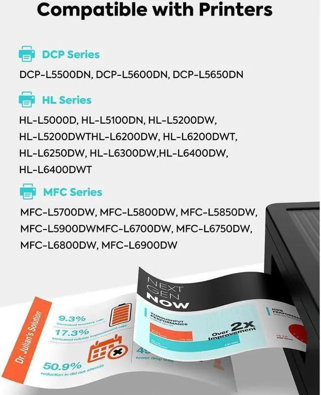 Alt view image 2 of 5 - TESEN TN850 TN820 HL-L6200 Compatible Toner Cartridge Replacement for Brother TN850 TN820 for use with Brother HLL6200DW HLL6200DWT HLL6250DW MFCL5800DW DCPL5650DN DCPL5600DN Printer 2 PK HIGH Yield
