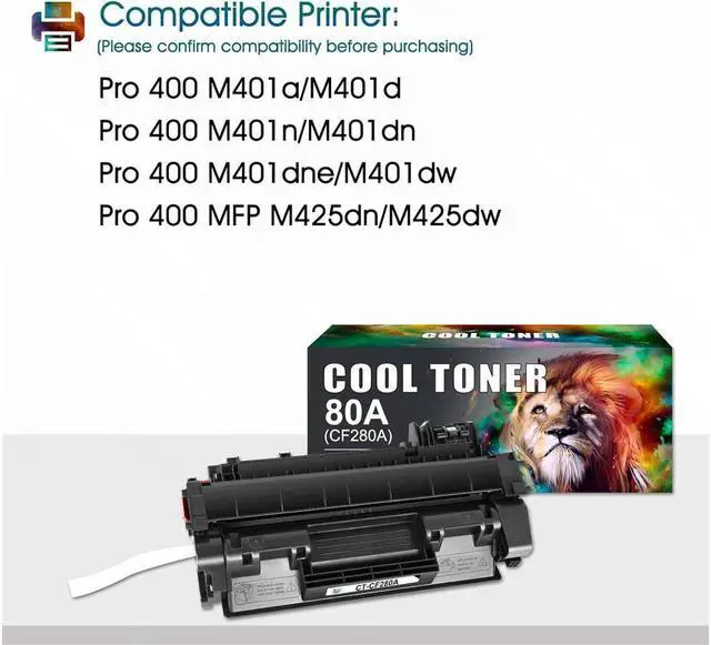 Alt view image 2 of 5 - 80A CF280A Compatible Toner Cartridge Replacement for 80A CF280A 80X CF280X for Laserjet Pro 400 M401n M401dn MFP M425dn M401dne M401dw M425dw M401 M425 Printer Toner Ink (Black, 2-Pack)