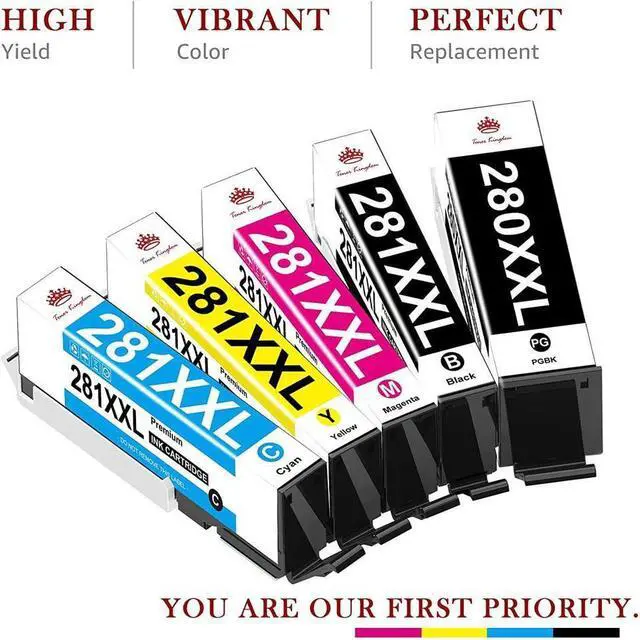 Alt view image 2 of 5 - Compatible Ink Cartridge Replacement for 280 281 PGI-280XXL CLI-281XXL PGI 280 CLI 281 XXL Ink for TR7520 TR8520 TS6120 TS6220 TS6320 TS8120 TS9120 TS9520 Printer (5 Pack)