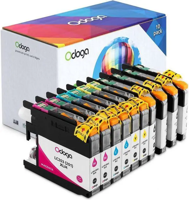 Main image of Odoga 10 Pack LC201 LC203 LC203XL Ink Cartridge Replacement for Brother MFC-J480DW J485DW J4420DW J885DW J4620DW J460DW J5520DW J680DW [4 Black, 2 Cyan, 2 Magenta, 2 Yellow] - High Yield Combo Pack