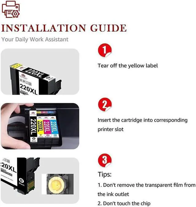 Alt view image 5 of 5 - Ink Cartridge Replacement For 220 Xl 220Xl T220Xl For Wf-2760 Wf-2750 Wf-2630 Wf-2650 Wf-2660 Xp-320 Xp-420 Xp-424 Printer (2 Black, 1 Cyan, 1 Magenta, 1 Yellow..