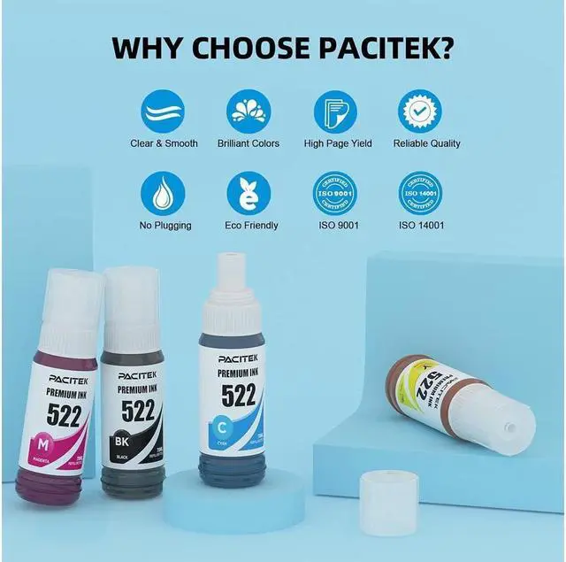 Alt view image 2 of 5 - PACITEK Compatible Refill Ink Bottle Replacement for 522 T522 T522120 Use with EcoTank ET-2720 ET-2710 ET-4700 Printer (2Black, 1Cyan, 1Magenta, 1Yellow)