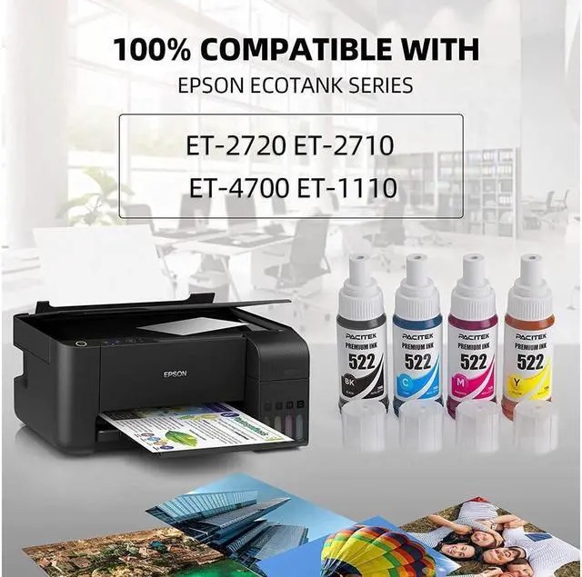 Alt view image 5 of 5 - PACITEK Compatible Refill Ink Bottle Replacement for 522 T522 T522120 Use with EcoTank ET-2720 ET-2710 ET-4700 Printer (2Black, 1Cyan, 1Magenta, 1Yellow)