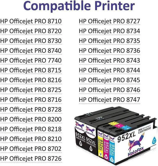 Alt view image 3 of 5 - 5 Pack 952XL Ink Cartridge for OfficeJet Pro 7740 7730 8200 8710 8714 Printer