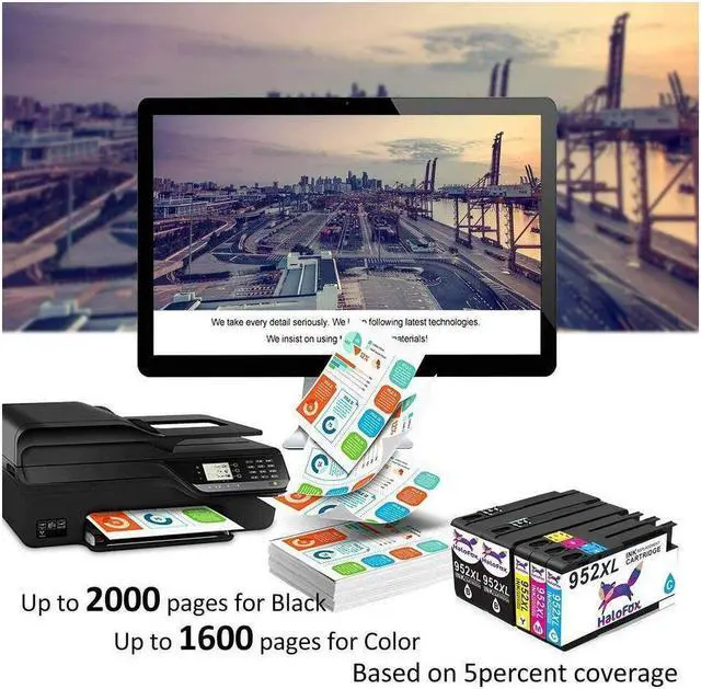 Alt view image 4 of 5 - 5 Pack 952XL Ink Cartridge for OfficeJet Pro 7740 7730 8200 8710 8714 Printer