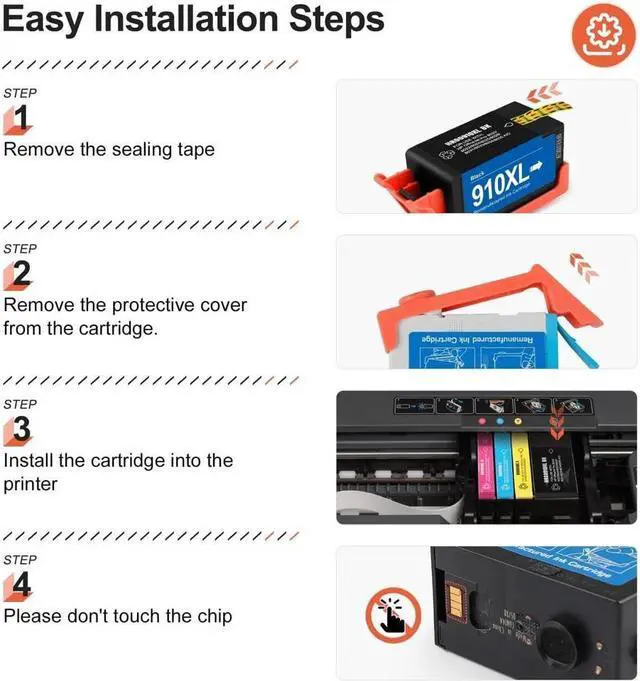 Alt view image 4 of 5 - v4ink 910 Remanufactured Ink Cartridge Replacement for 910 XL Compatible with OfficeJet Pro 8010 8015 8018 8020 8022 8024 8025 8025e 8028 8028e 8031 8035 8035e 4 Pack (Black,Cyan,Magenta,Yellow)
