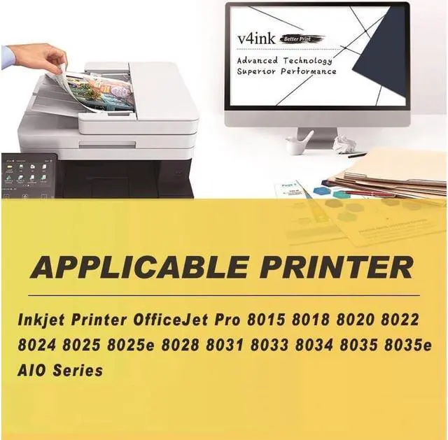 Alt view image 2 of 5 - v4ink 910 Remanufactured Ink Cartridge Replacement for 910 XL Compatible with OfficeJet Pro 8010 8015 8018 8020 8022 8024 8025 8025e 8028 8028e 8031 8035 8035e 4 Pack (Black,Cyan,Magenta,Yellow)