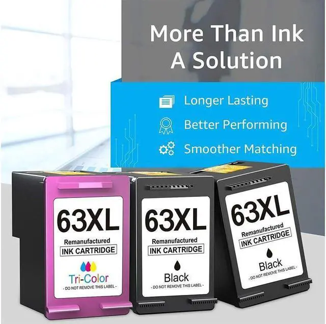 Alt view image 4 of 5 - Black 63XL Ink Cartridges for 63 OfficeJet 4650 4652 3830 ENVY 4510 4512 4520