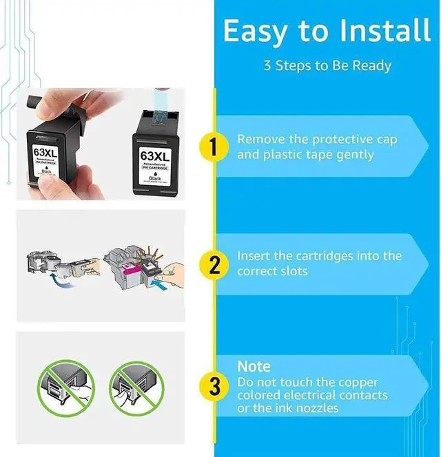 Alt view image 5 of 5 - Black 63XL Ink Cartridges for 63 OfficeJet 4650 4652 3830 ENVY 4510 4512 4520