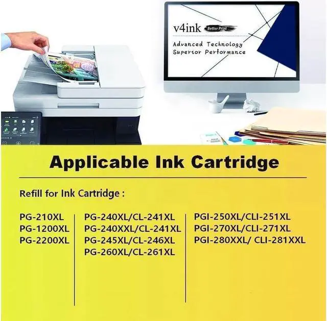Alt view image 4 of 5 - v4ink Refill Ink Kit Replacement for PG-275 PGI-250 PGI-270 PGI-280 PG-240 PG-245 PG-260 PG 240XL 245XL 260XL PGI-280XXL CLI-281XXL Series Inkjet Cartridge-4 Bottles (Black Cyan Magenta Yellow)