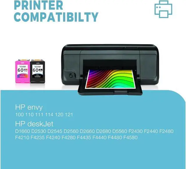 Alt view image 2 of 2 - 60 60xl 60 XL Ink Cartridge Combo Pack Color and Black Replacement  Ink 60 Black and Color Combo Pack 60 Ink  Photosmart D110 C4680 (1 Black, 1 Tri-Color, 2-Pack)